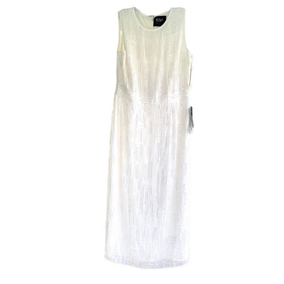 Mac Duggal 93597 Sequin White Abstract Midi Sheath Dress 12 High Neck - Picture 2 of 11